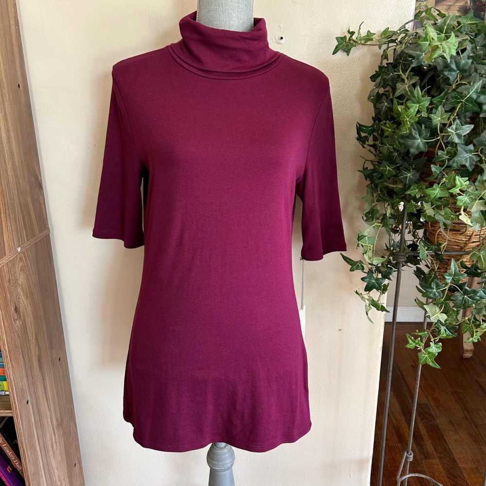 A New Day Turtleneck Top Womens XL Burgundy NWT Elbow Sleeve Stretch Knit